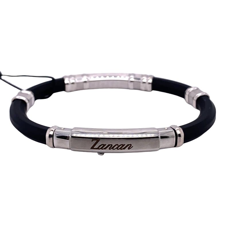 Zancan Men's Rubber Bracelet with Silver bar and RG star REF#EXB976R-N