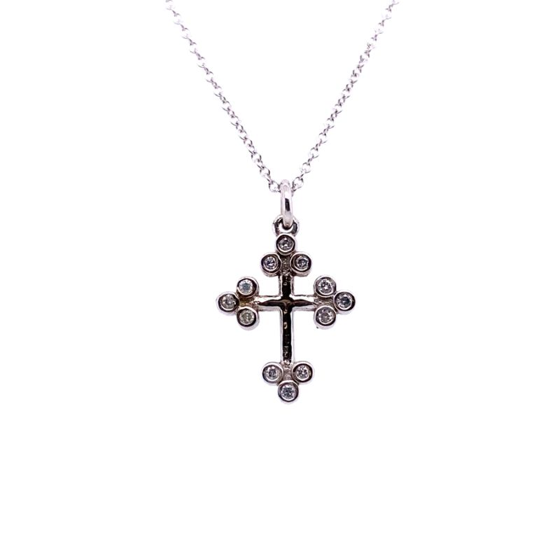Baby Cross with Bezel Set Diamond Detail, 14kt White Gold