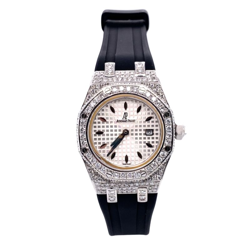 Audemars Piguet H24583, Lady Royal Oak.  5.00ct Dia Case on Rubber Strap