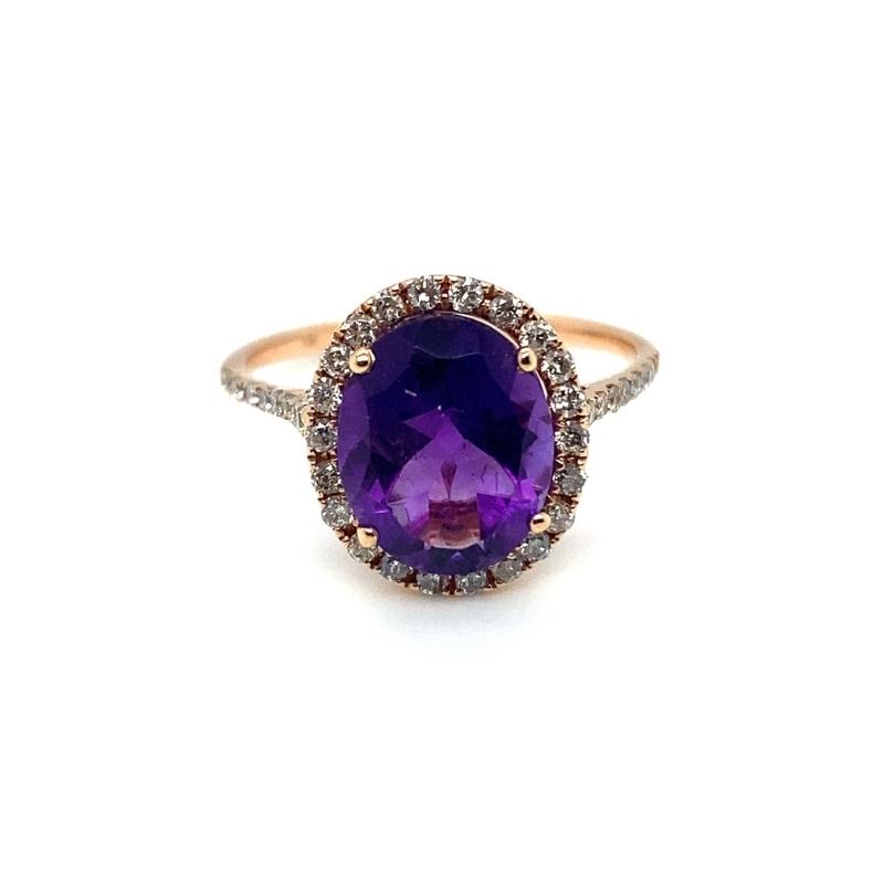 Oval Amethyst with Diamond Halo Ring