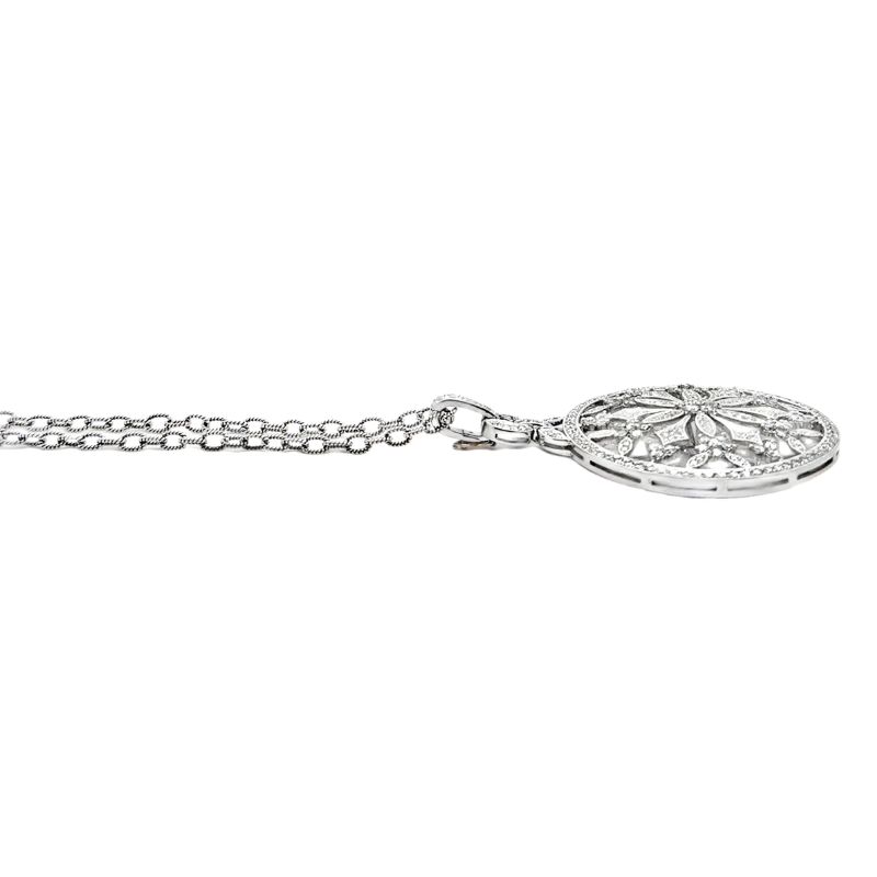Diamond Openwork Medallion Pendant Necklace in White Gold - Image 2