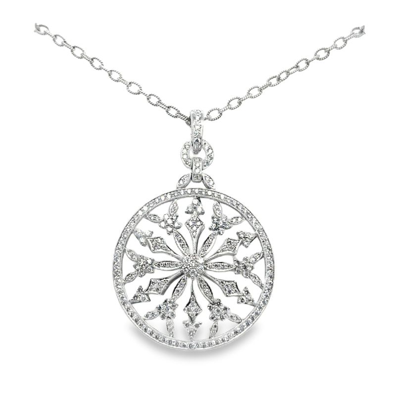 Diamond Openwork Medallion Pendant Necklace in White Gold