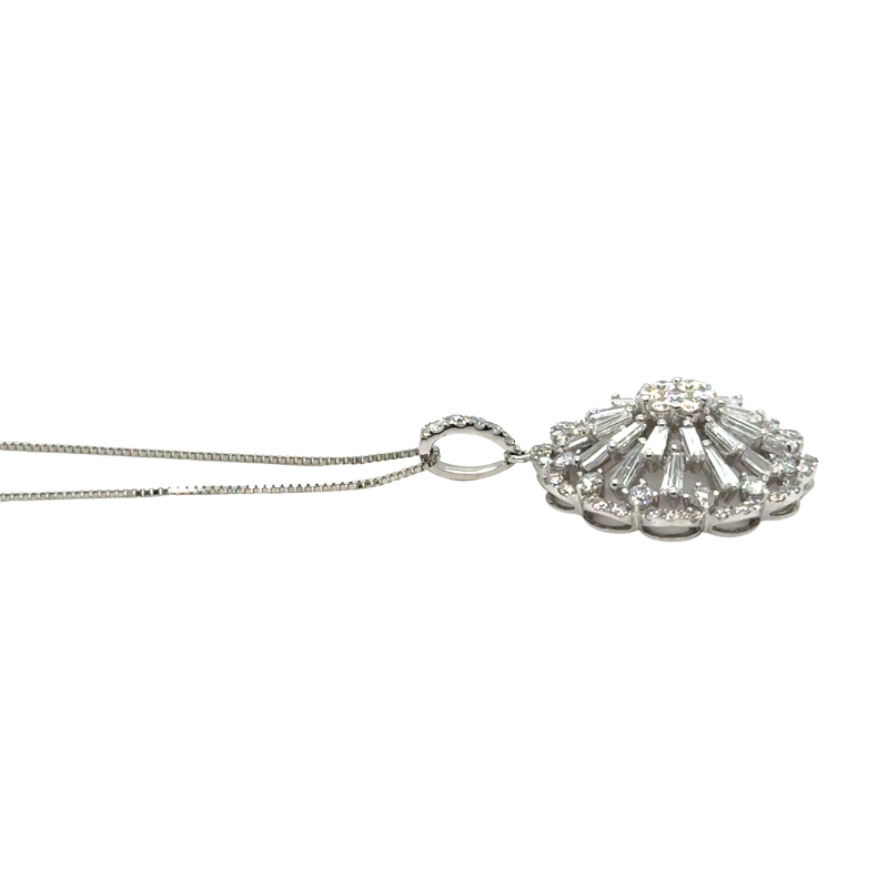 Diamond Floral Sunburst Pendant Necklace 18KT White Gold - Image 4