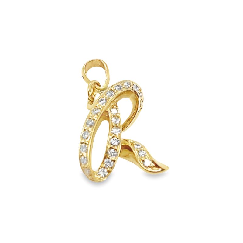 17mm Diamond Script R Initial, 14kt