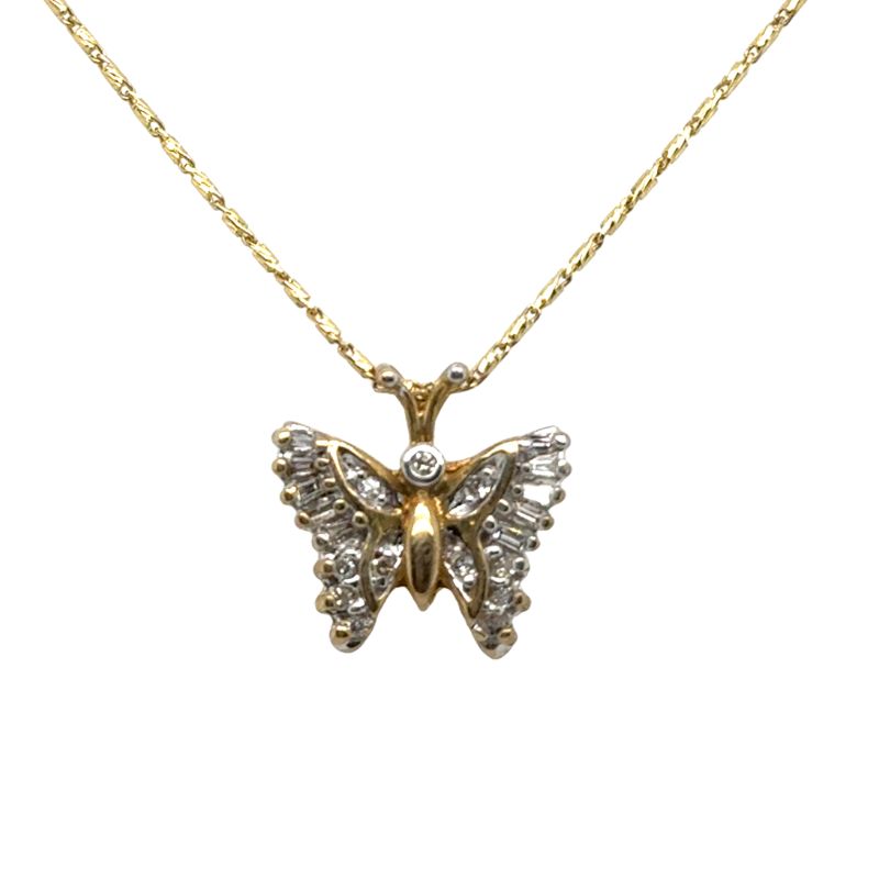 0.25ctw Diamond Butterfly Pendant, 10kt Yellow Gold