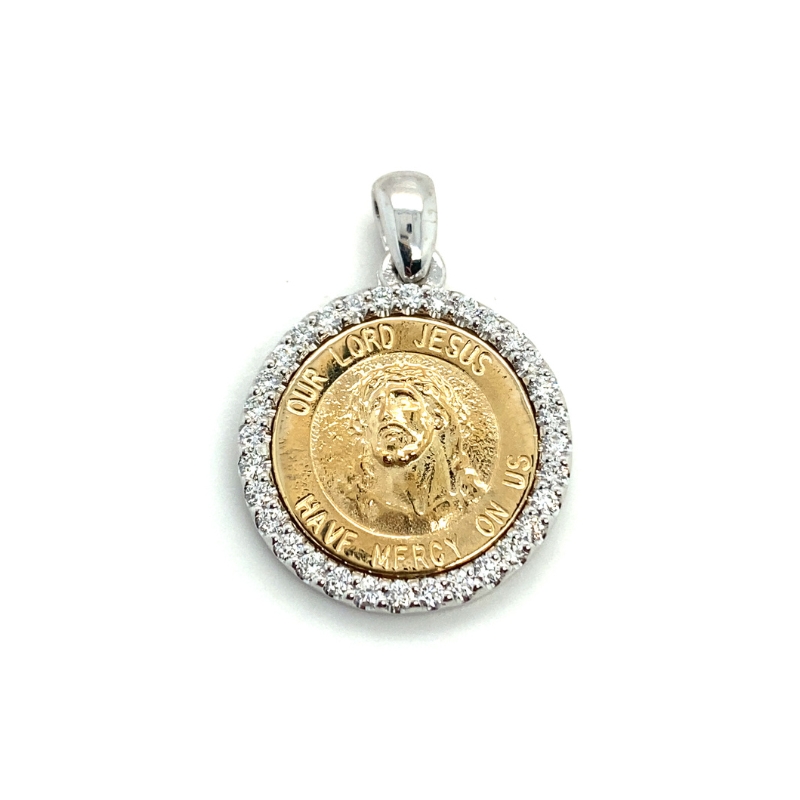 Round Diamond Halo Frame with Jesus Center, 0.45ct