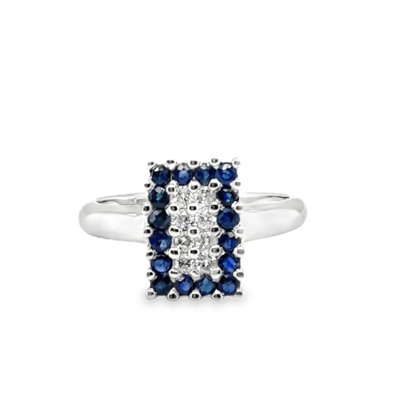 Diamond Center Blue Sapphire Frame Diamond Ring, 14kt White