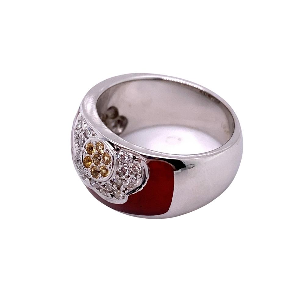 Red Enamel Band with Yellow Sapphire and Diamond Flowers, 18kt white gold - Image 2
