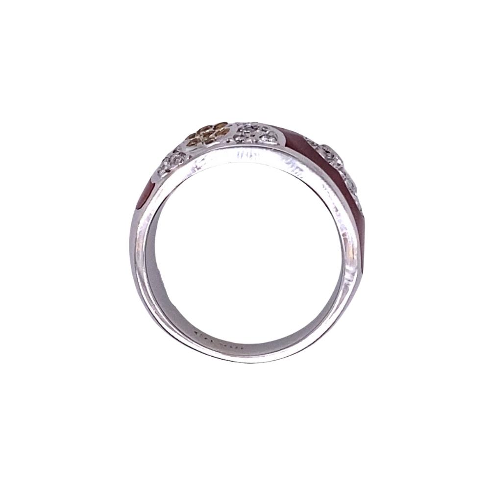 Red Enamel Band with Yellow Sapphire and Diamond Flowers, 18kt white gold - Image 3
