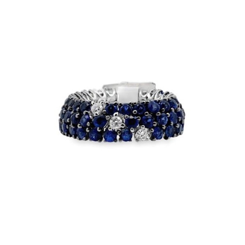 3-Row Flexible Sapphire & Diamond Band, Black Finish