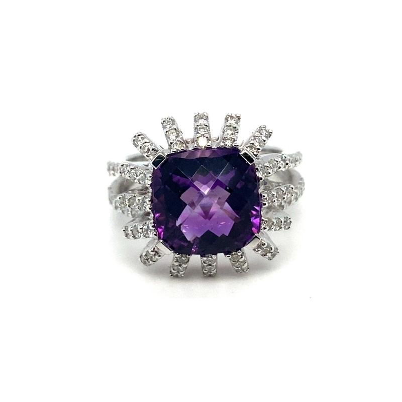 Diamond Star Burst Ring with Center Amethyst