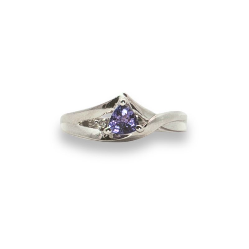 0.35ct Trillion Tanzanite with Accent Diamong Ring, 14kt White