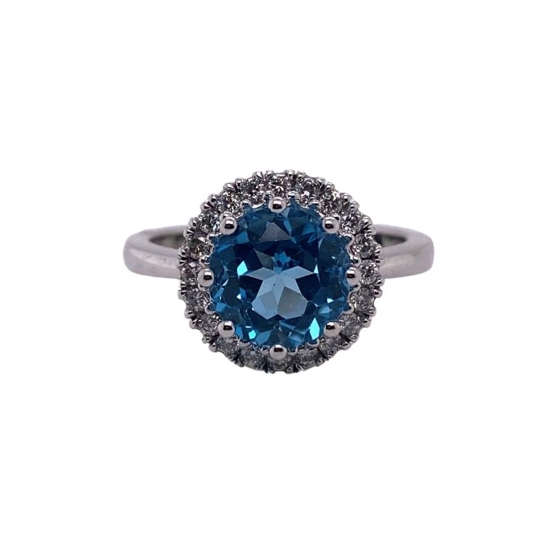 Blue Topaz Diamond Halo Ring