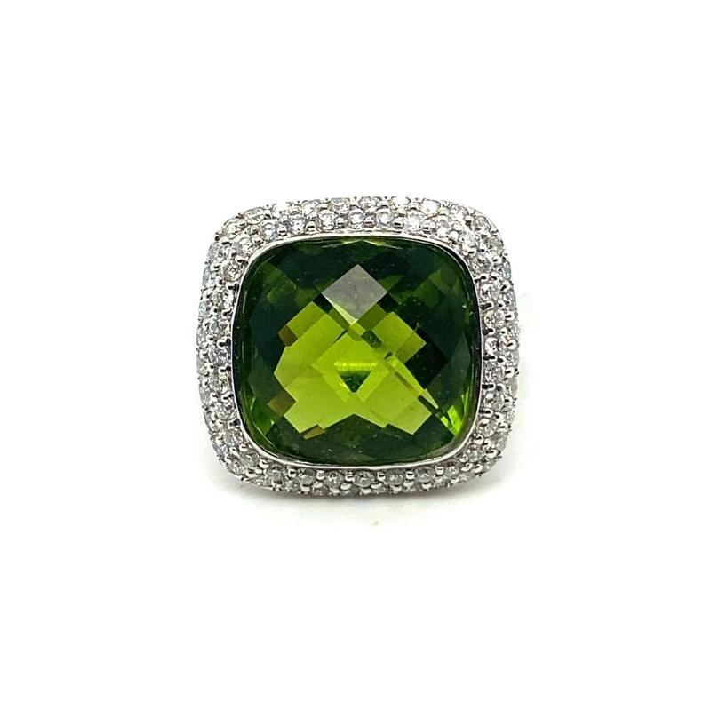 Cushion Periodt and Pave Set Halo Diamond Ring