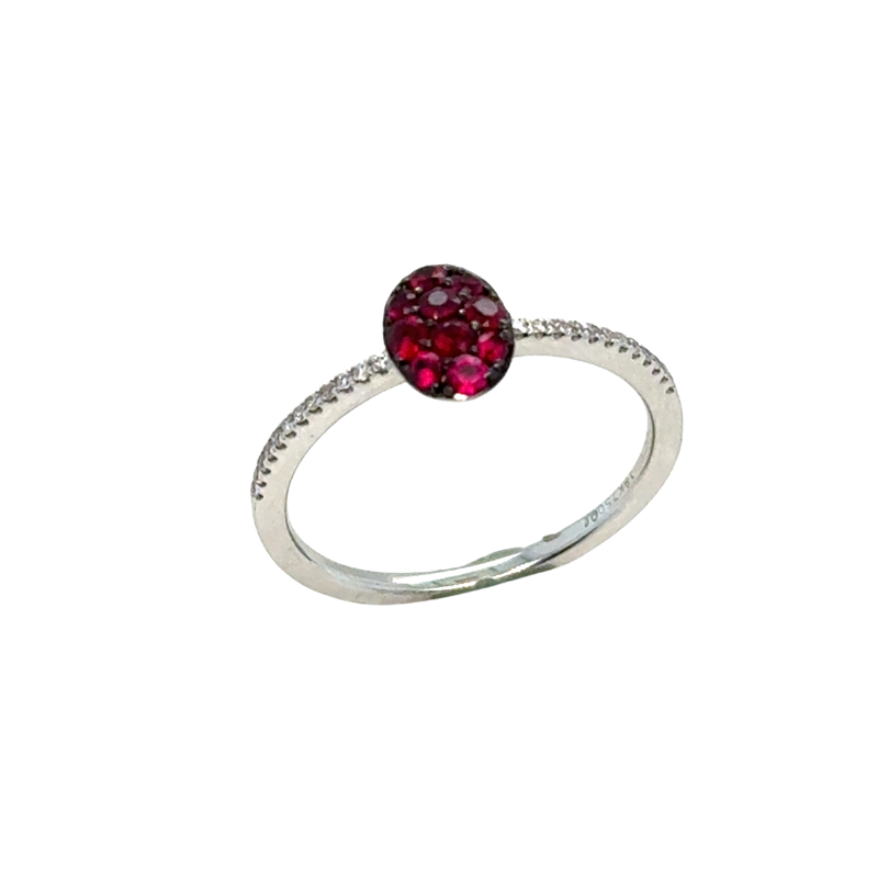 Pave Oval Ruby Center Diamond Ring, 18kt White