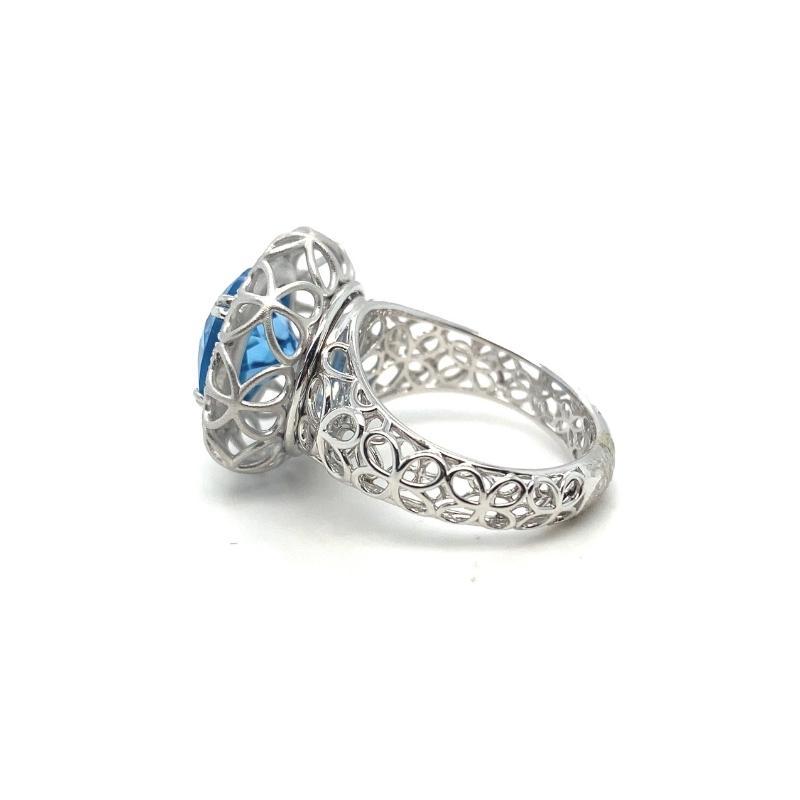Blue Topaz and Diamond Halo Open Work Ring - Image 2