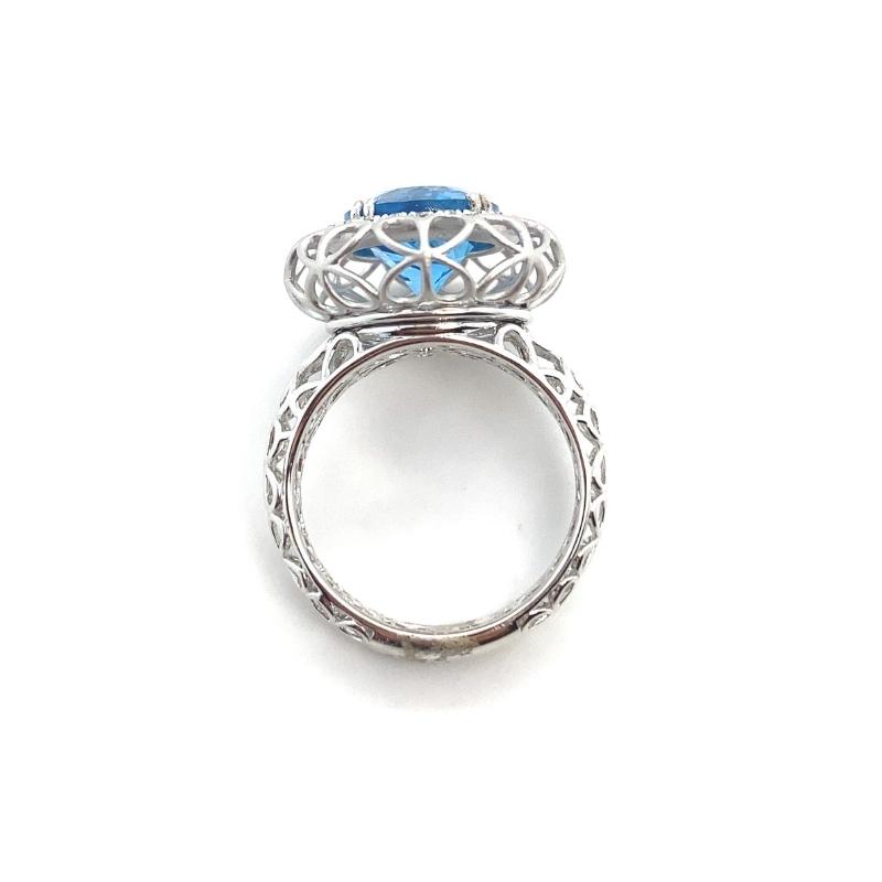 Blue Topaz and Diamond Halo Open Work Ring - Image 3