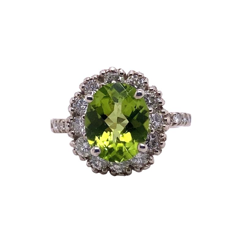 Peridot and Triple Prong Diamond Halo Cocktail Ring