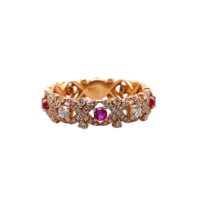 Ruby and Diamond X-Design Ladies Stacker Ring