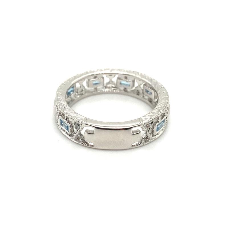 Emerald Cut Blue Topaz Diamond Open Style Milgrain Band - Image 2