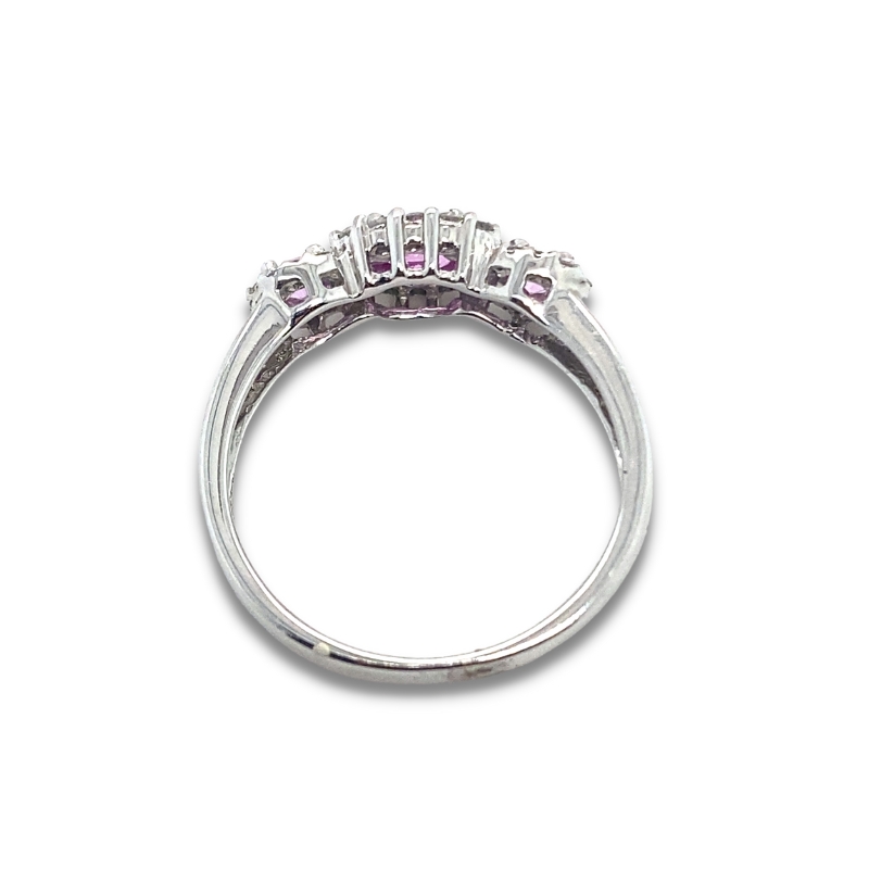 Three Oval Pink Sapphire and Diamond Ring - Image 3