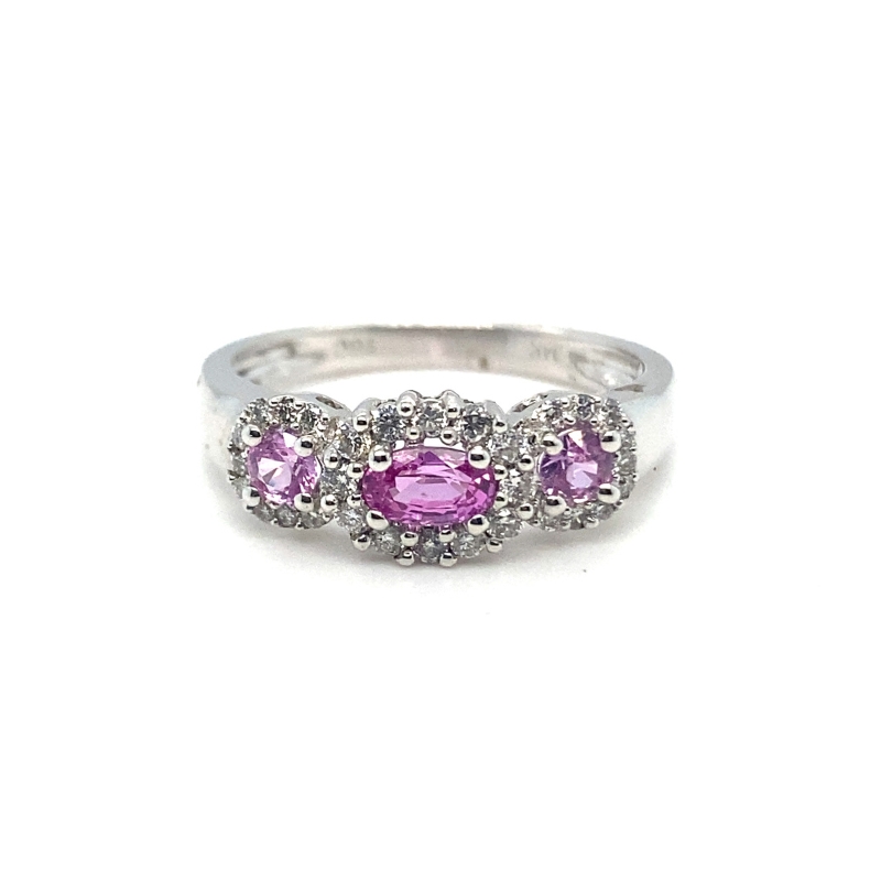 Three Oval Pink Sapphire and Diamond Ring
