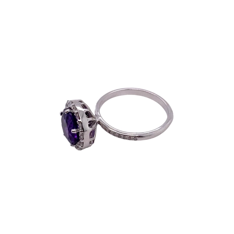 High-Set Amethyst and Diamond Halo Cocktail Ring - Image 2