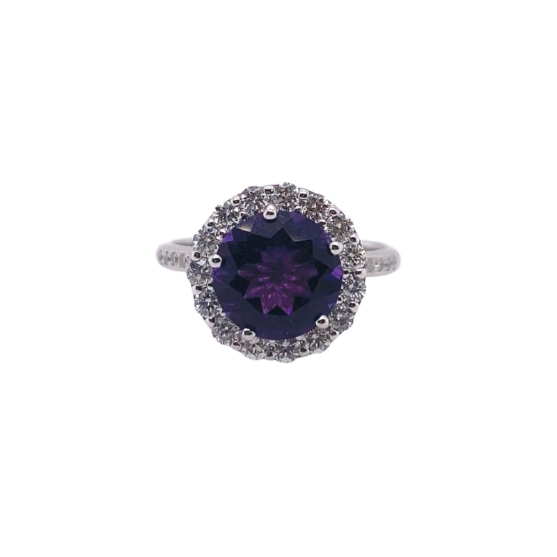High-Set Amethyst and Diamond Halo Cocktail Ring