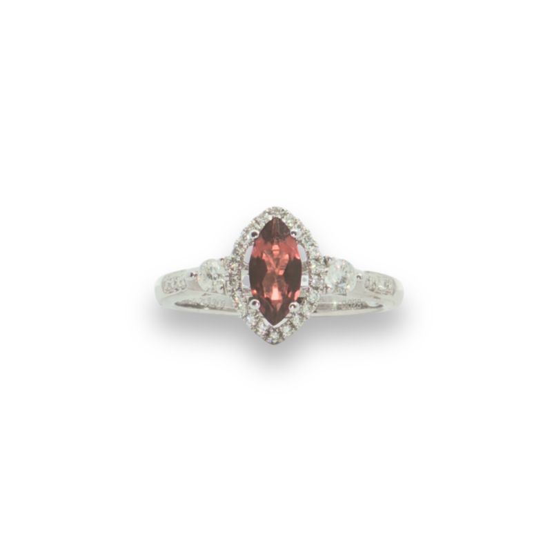 8x4mm Marquise Garnet with 0.30ctw Diamond 3 Stone Ring, 18kt White