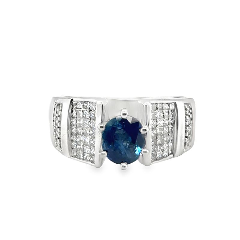 Vintage 1.25ct Oval Sapphire and Diamond Geometric Ring, 14kt White