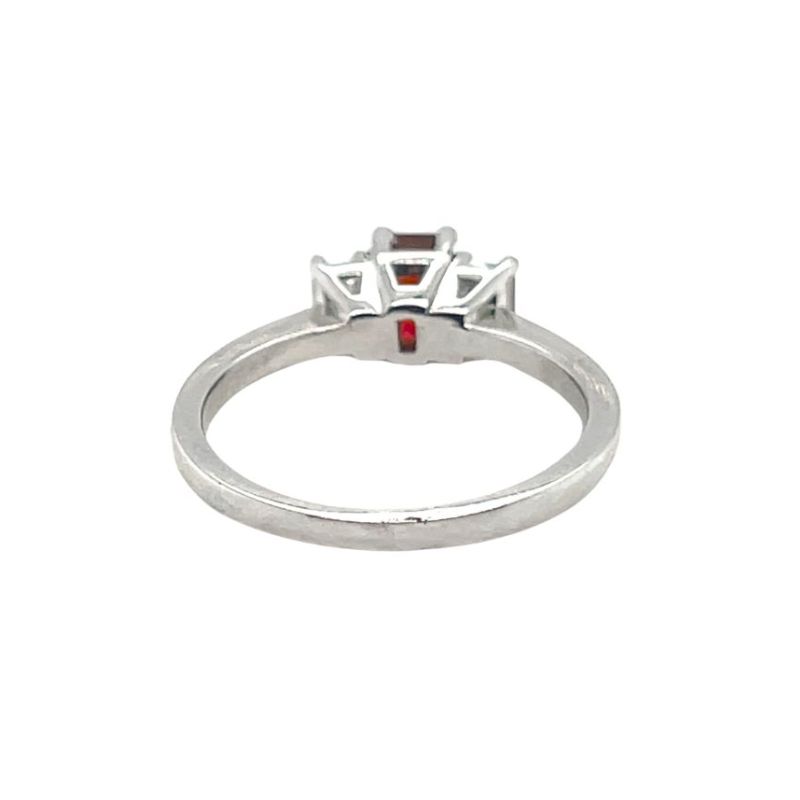 0.60ct Emerald Cut Ruby and Diamond Three Stone Ring, 14kt White Gold - Image 2