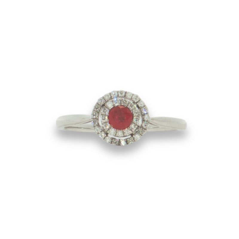 Ruby Center with 2 Row Diamond Halo Ring, 14kt White