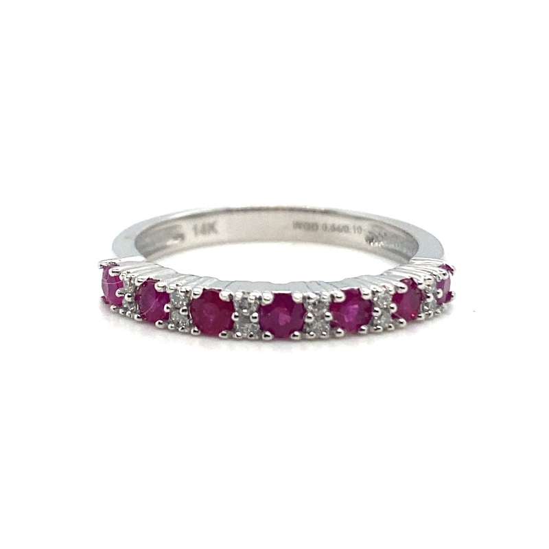 Alternating Ruby and Diamond Halfway Stacker Ring