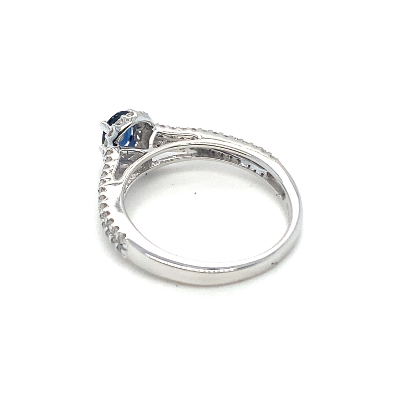 6x4mm Oval Sapphire and 0.33ct Diamond Halo Split Shank Ring - Image 2