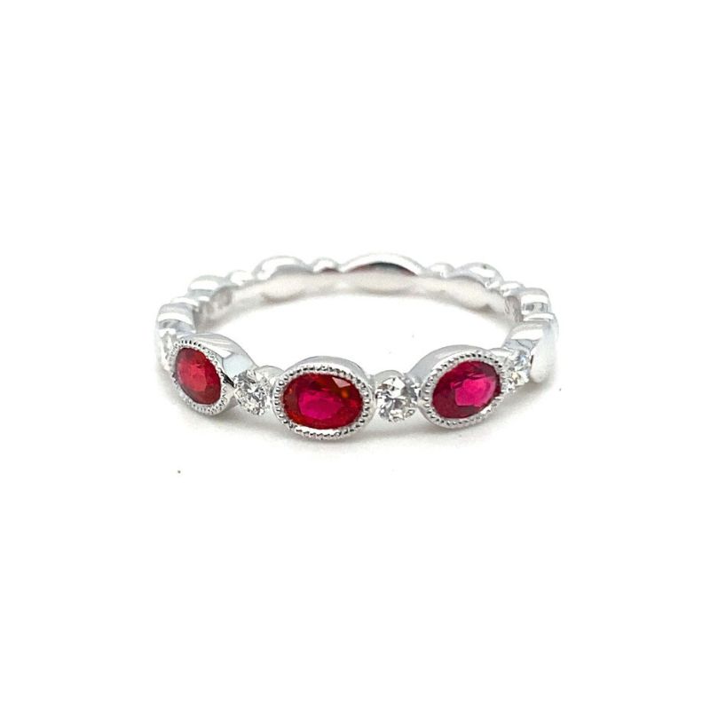 Stackable Oval Rubies and Diamond Band