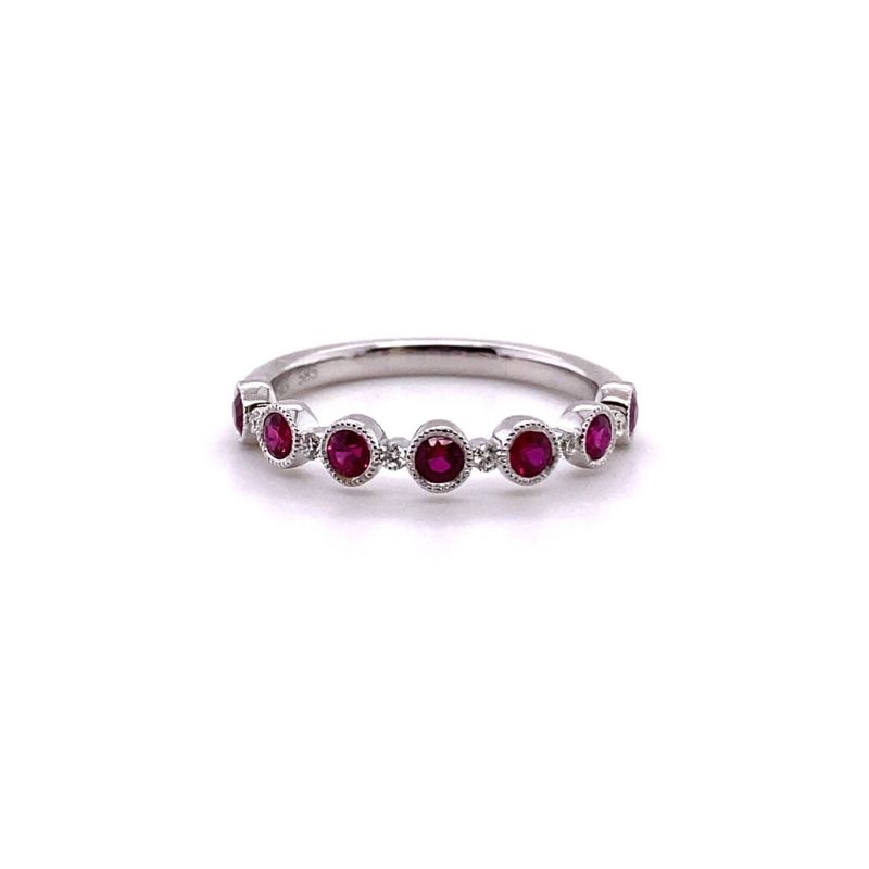 Serj and Sons Bezel Milligrain Ruby with Alternating Diamong Band
