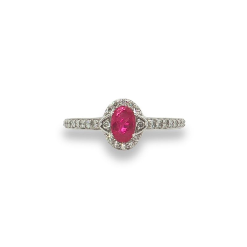 Oval Ruby with 0.25ctw Diamond Halo, 14kt White