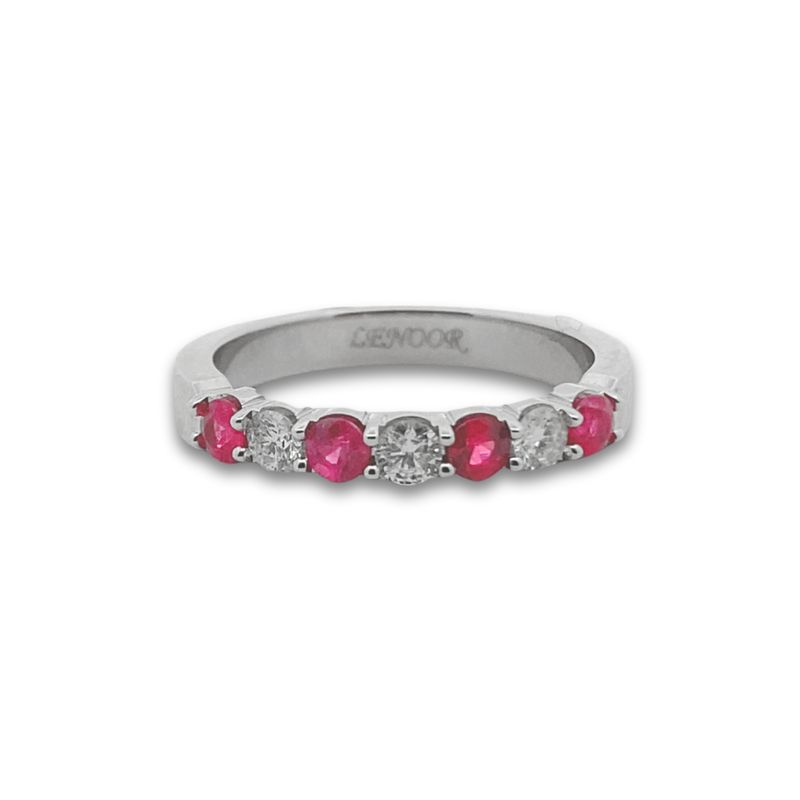 Ruby and Diamond Stacker Band, 14kt White