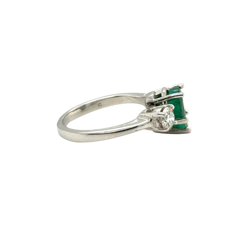Three Stone Diamond and Pear Shape Emerald Ring, Platinum - Image 3