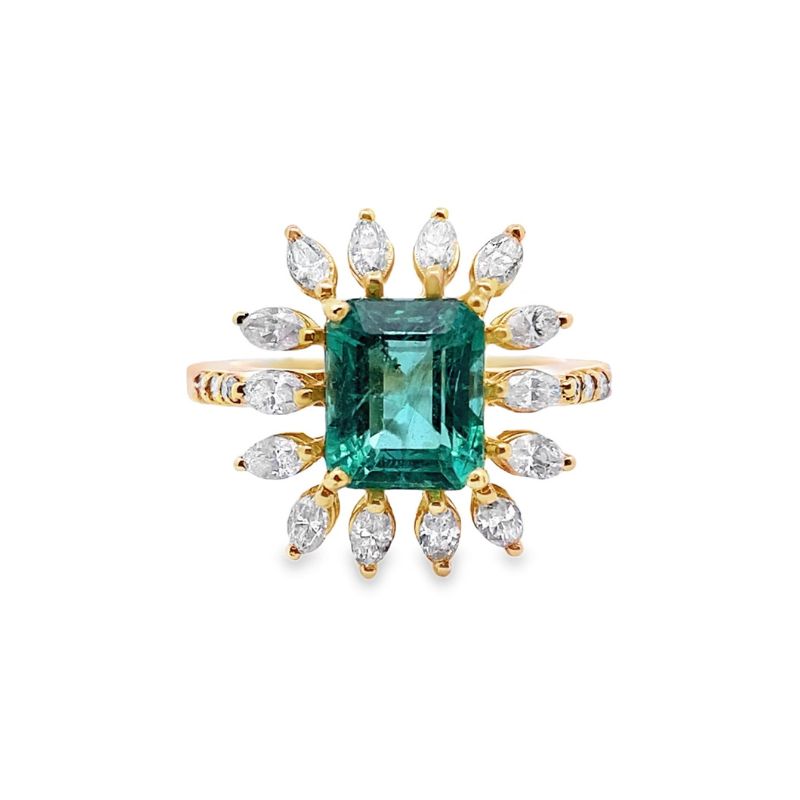 14kt Yellow Gold Emerald and Diamond Sunburst Ring