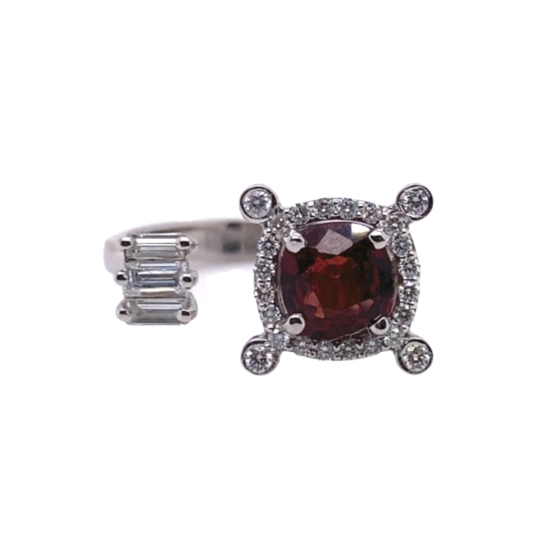 Open Dual Stone Garnet and Diamond Ring