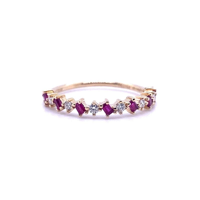 0.15ctw, Alternating Ruby and Diamond Stackable, 14kt Yellow Gold