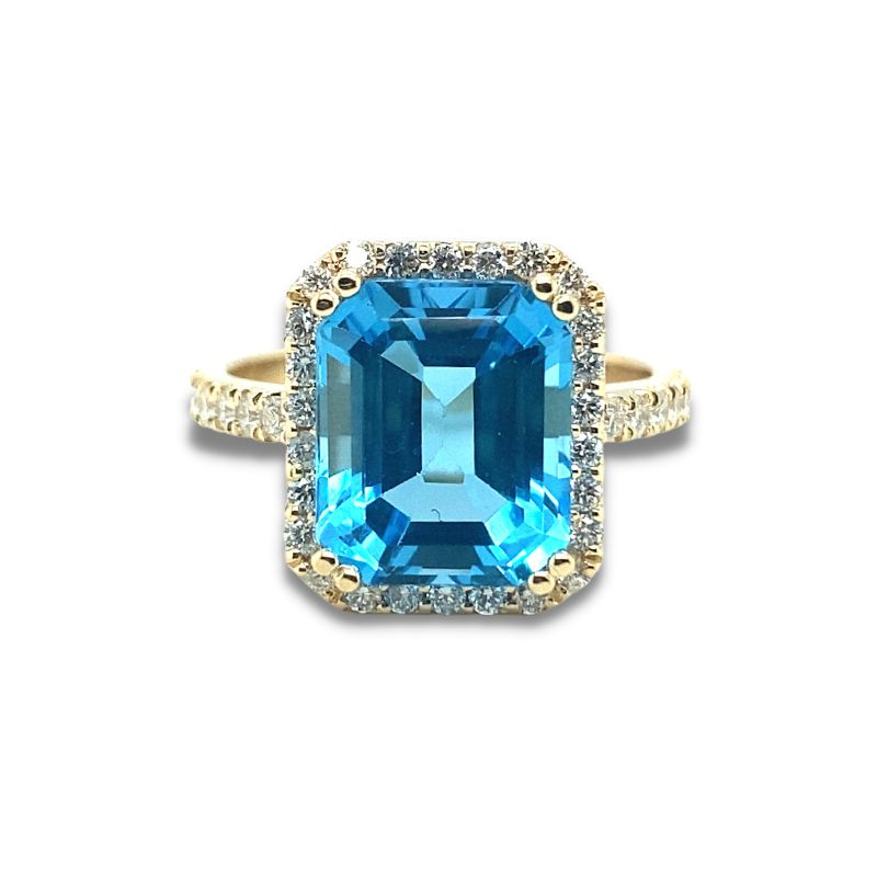 11x9 Blue Topaz with 0.53c Diamond Frame, 14kt Yellow