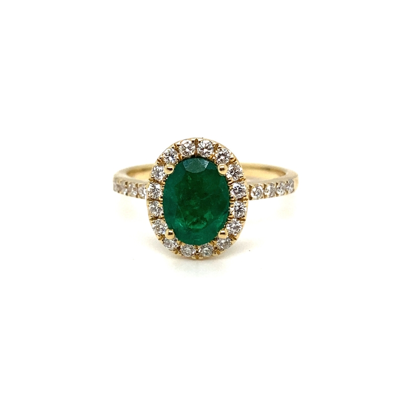 1.23ctw Oval Emerald Diamond Halo Fashion Ring, 14kt Yellow Gold