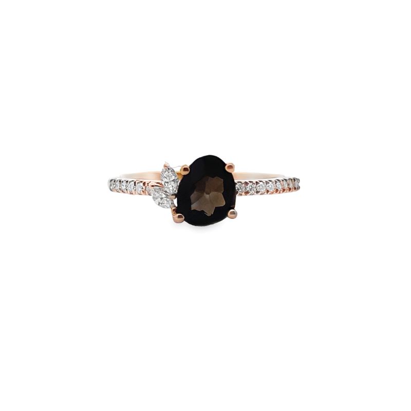 18KT Rose Gold Ring with Smoky Topaz and Diamonds