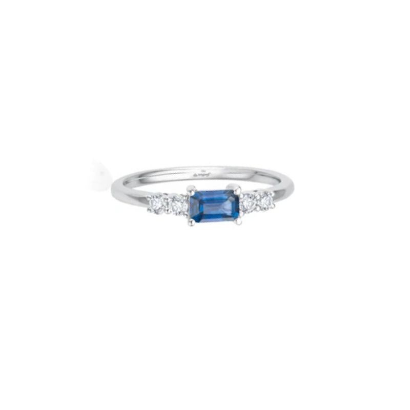 Gilber Jeweler Petite Long Emerald Ring, 1 EC Sapphire 0.30ctw, 4-rd 0.15ctw