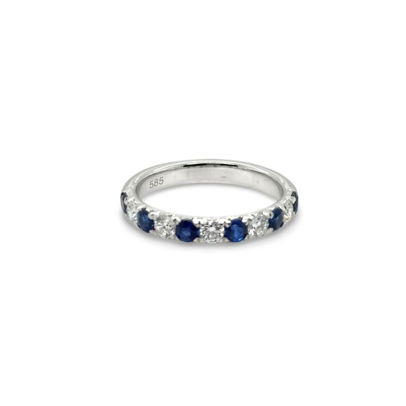 1.00ctw Alternating Diamond and Sapphire Band, 14kt White Gold