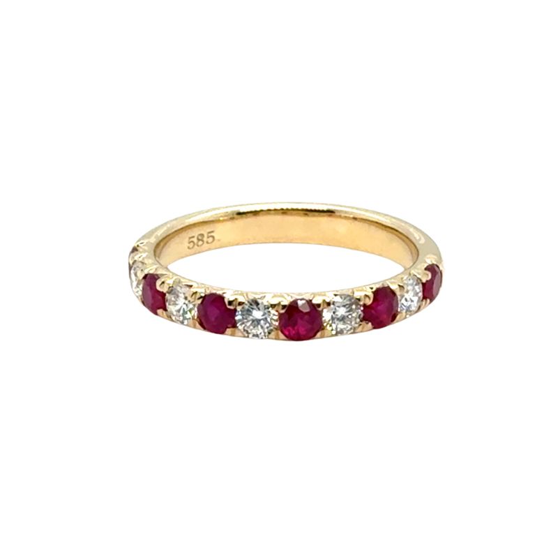 1.00ctw Alternating Diamond and Ruby Band, 14kt Yellow Gold