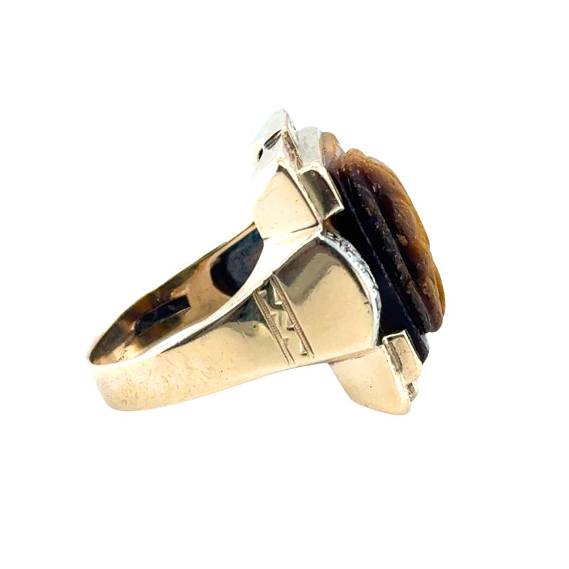 Vintge Tiger Eye Roman Ring, 10kt Yellow - Image 4