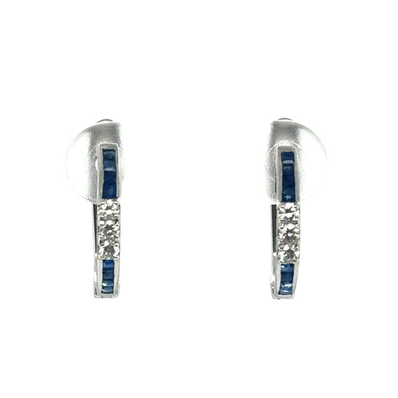 Step Cut Blue Sapphire with Center Diamond Huggies, 18kt - Image 2